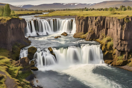 Godafoss waterfall in Iceland. It is the most powerful waterfall in Europe.の素材