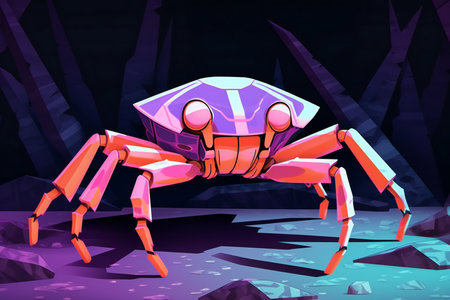Illustration of a pink crab on a dark background. Cartoon style.の素材