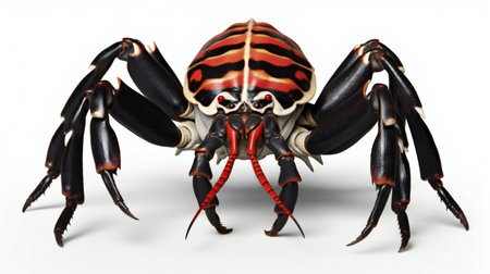 a red and black spider isolated on white backgroundの素材
