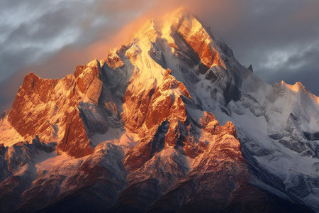 Beautiful sunset in Himalayas, Annapurna Conservation Area, Nepalの素材