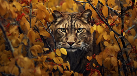 Portrait of a wild cat in the autumn forest. Wildlife scene from nature.の素材