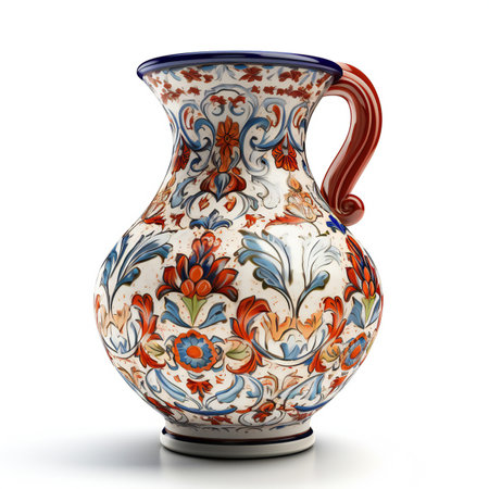 Vase with floral pattern on a white background.の素材