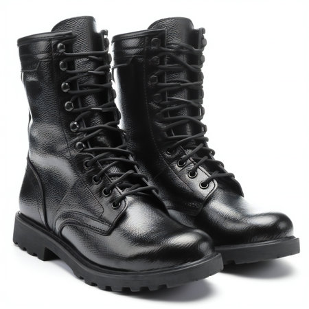 Black boots on a white background. Isolate. Side view.の素材