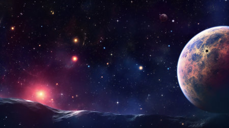 Planets, stars and galaxies in outer space showing the beauty of space exploration.の素材