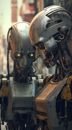 Old robot in the city. Filtered image processed vintage effect.の素材