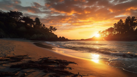 Beautiful sunset on the beach in Costa Rica, Central America.の素材