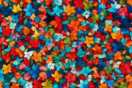 Colorful paper flowers on the wall background. Colorful paper flowers.の素材