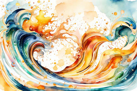 Abstract watercolor background with colorful splashes. Hand-drawn illustration.の素材