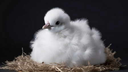Cute fluffy chick on a black background, studio photo. Black backgroundの素材