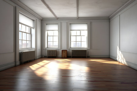 interior of empty room with white walls and wooden floor,の素材