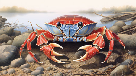 a blue crab on the river bank in the eveningの素材