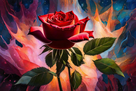 Red rose on a colorful background. Digital painting.の素材