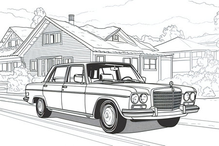Vintage car on the street in the village.の素材