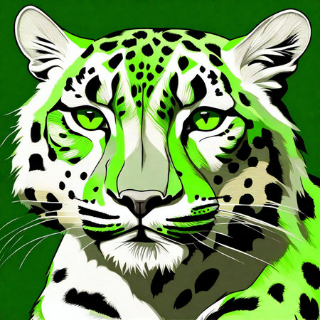 Leopard portrait on green background. illustration for your design.の素材