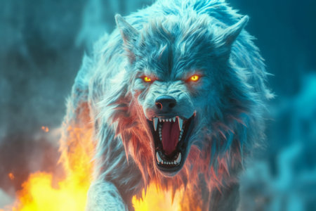 Furious wolf in the fire.の素材
