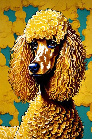 Digital painting of a poodle dog with yellow and brown hair.の素材