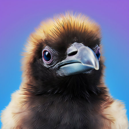 Portrait of a vulture on a blue background, close-upの素材