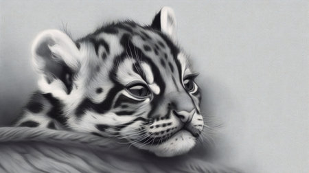 snow leopard on the white background, digital painting of a tigerの素材
