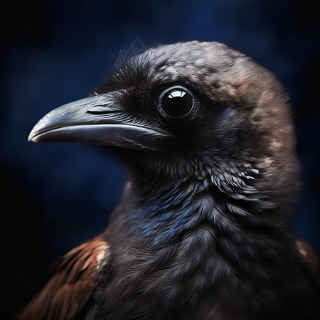 Portrait of a raven on a dark background. Close-up.の素材
