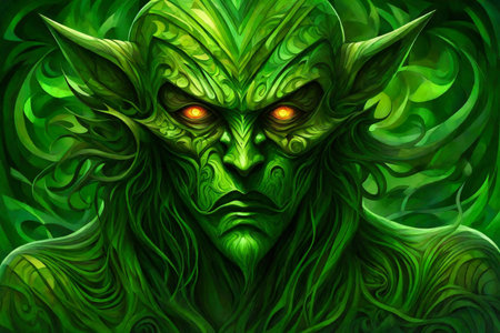 The monster with green eyes. Fantasy illustration. Psychedelic design.の素材