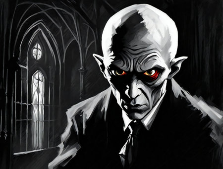 Zombie in a church. Illustration on a black background.の素材