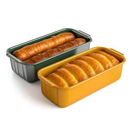 Bread rolls in plastic container isolated on white background.の素材