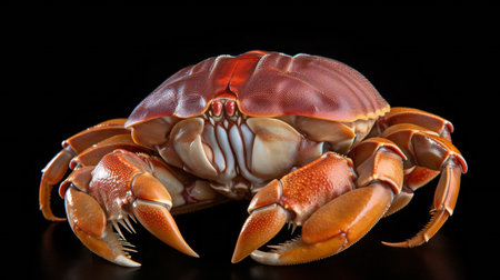 Crab isolated on black background, closeup of a red crabの素材