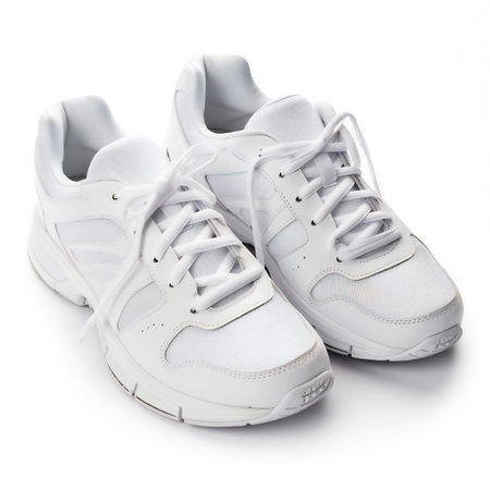 Pair of white sneakers isolated on white background. Studio shot.の素材