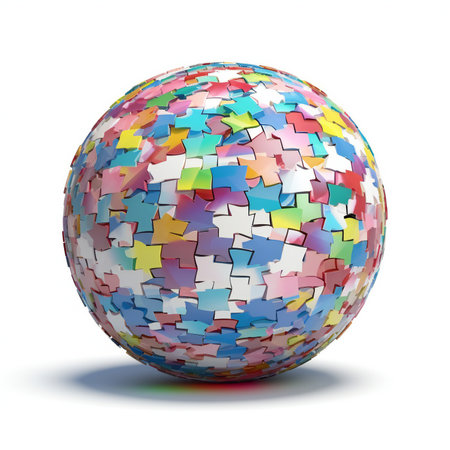 colorful puzzle sphere isolated on white background.の素材