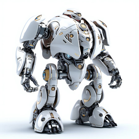 a white robot isolated on a white background.の素材