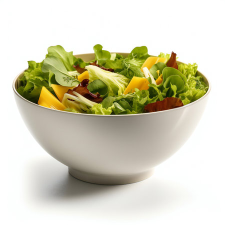 Fresh salad in a bowl isolated on white background. Healthy food.の素材