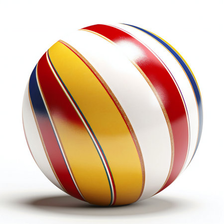 a striped beach ball isolated on white background.の素材