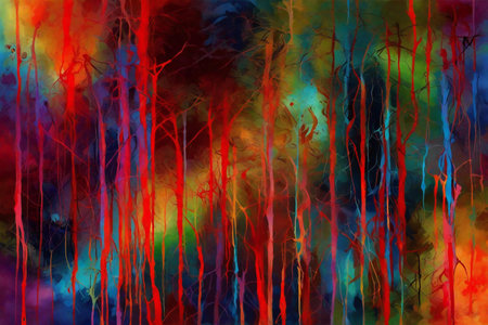 Abstract watercolor background with blue, red, orange, green and yellow spotsの素材