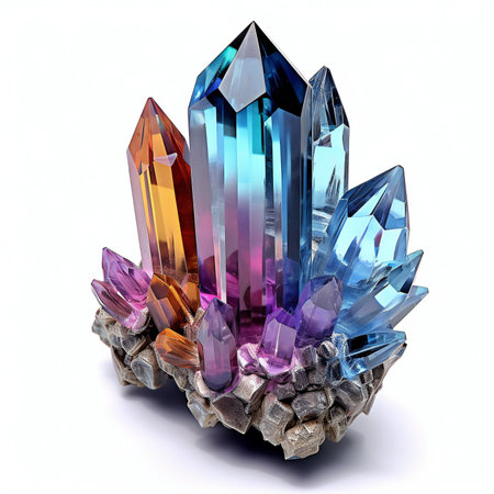 Blue and purple crystals isolated on white background.の素材