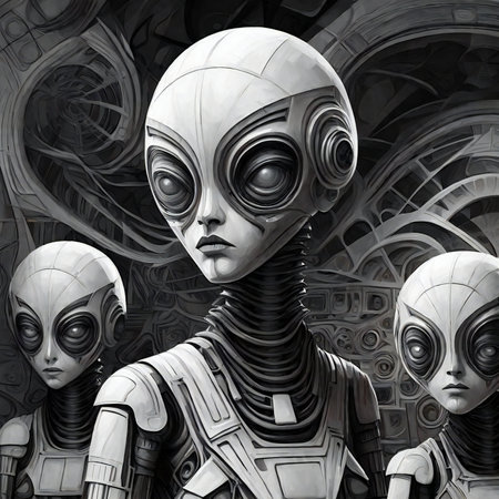 a female robot in a futuristic space station.の素材