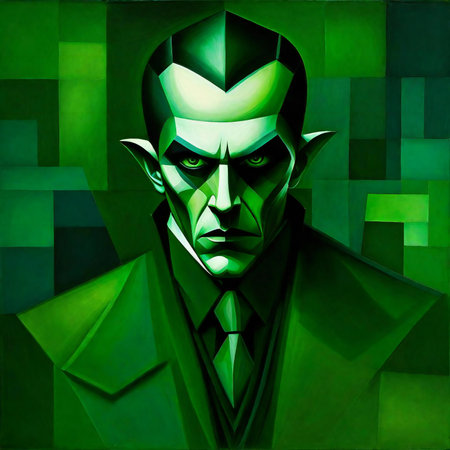 Comic style illustration of a green monster in a green suit.の素材
