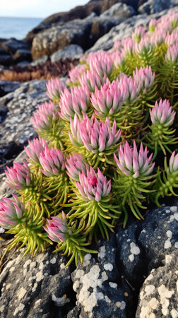 Flowering Succulent Plant at the Coast of Atlantic Oceanの素材