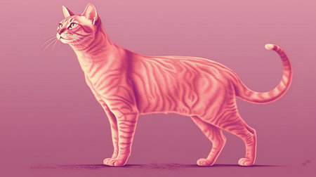 Beautiful cat standing on a pink background.の素材