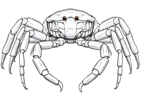 Illustration of a crab on a white background done in cartoon style.の素材