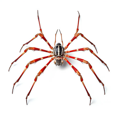 a red striped spider isolated on white backgroundの素材