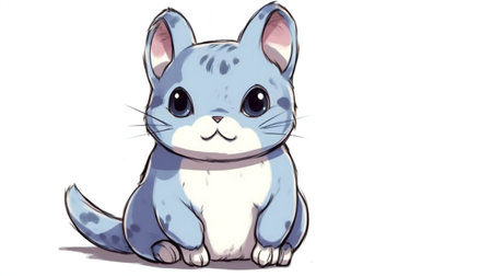 Cute cartoon cat sitting on a white background.の素材