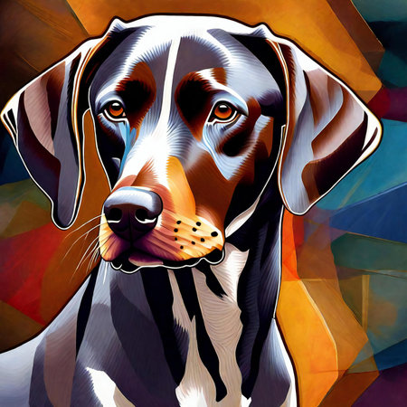 Colorful portrait of a Beagle dog with abstract background. Digital painting.の素材