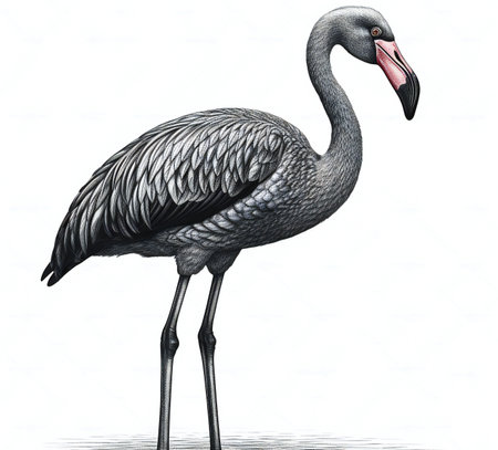 a pink flamingo on a white background.の素材
