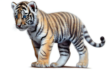 a tiger cub isolated on white backgrounの素材