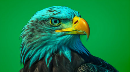 Bald Eagle on a green background.の素材