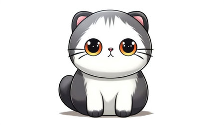 Cute cartoon cat sitting on a white background.の素材