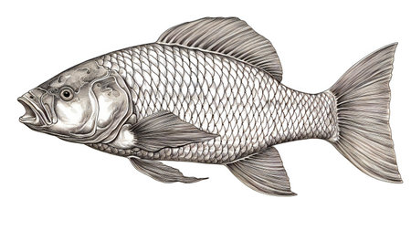 Silver carp fish on a white background. Hand-drawn illustration.の素材