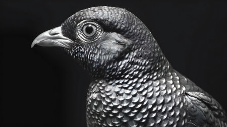 Close-up of the head of a pheasant on a black backgroundの素材