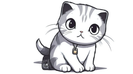 Cute cartoon cat with a camera on a white background.の素材