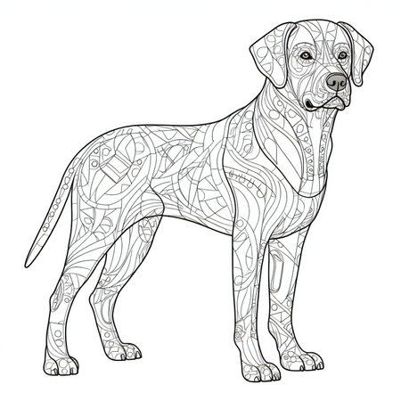 Dog coloring book for adults. Black and white illustration for coloring page.の素材
